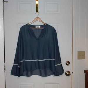 Time and Tru Chambray with Crotchet Long Sleeve Hi-Lo Boho Shirt Size XXL (20)